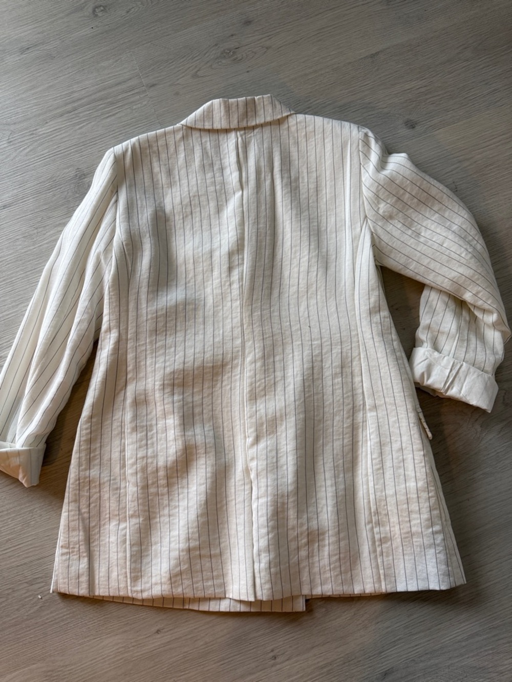Express Cream Pinstripe Double-Breasted Blazer - Picture 3 of 8